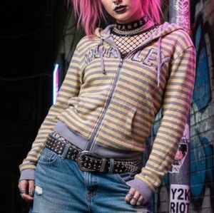 Hurley M Vintage Y2K Indie Sleeze Punk Skater Striped Waffle Knit Hoodie